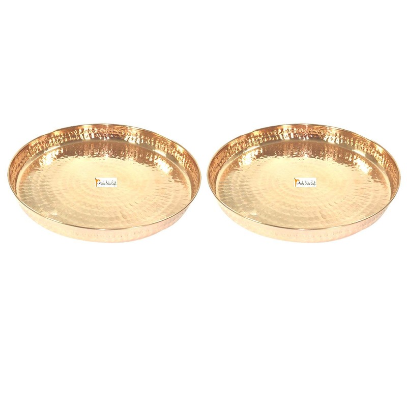 Prisha India Craft Pure Copper Hammered Dinner Set Thali Plate,