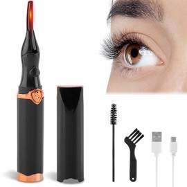 Heated Eyelash Curler, Mini Electric Curler Rechargeable, Portable Curler Eyelash with Brush, Quick Curling Long-Lasting, Makeup Tools Gift for Women Girls(Color:Black)
