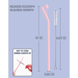 Doboli 10 inch Silicone Reusable Bendy Straw Flexible Straws With Straw Cover, Compatible with 20 oz 30 oz 32 oz Cup Tumbler Non Rubber, 6 Pack Smoothie Silicone Straws Straw with Cleaning Brush