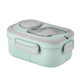 SDFNBRA Bento Lunch Box with Tableware, 1200ML Lunch Box-Double Layered 6 Compartment Bento Box, Built-in Utensil Set, Leak-Proof (Green)