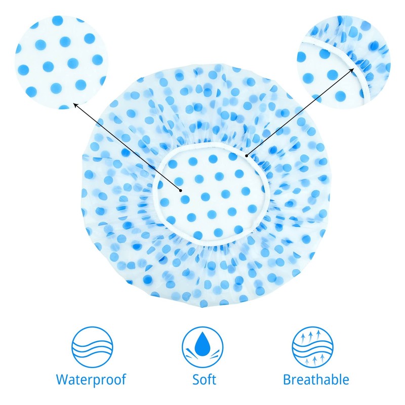 6 Pcs Shower Caps, Reusable Bath Cap with Elastic Band,