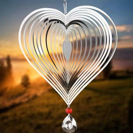 Wind Spinner, Hanging Wind Sculptures,Wind Spinners for Yard and Garden Decor,Yard Decorations Outdoor,Hanging Art Ornaments for Garden Yard Balcony Decor (Silver Heart)
