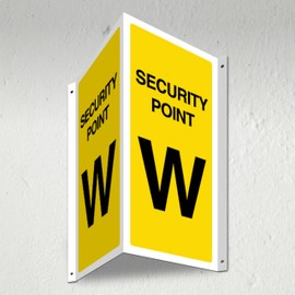 V Safety Security Point W - 3D Corridor Sign 340 x 300 mm - 3mm Indoor Palboard + Fold & Drill Holes - Customised