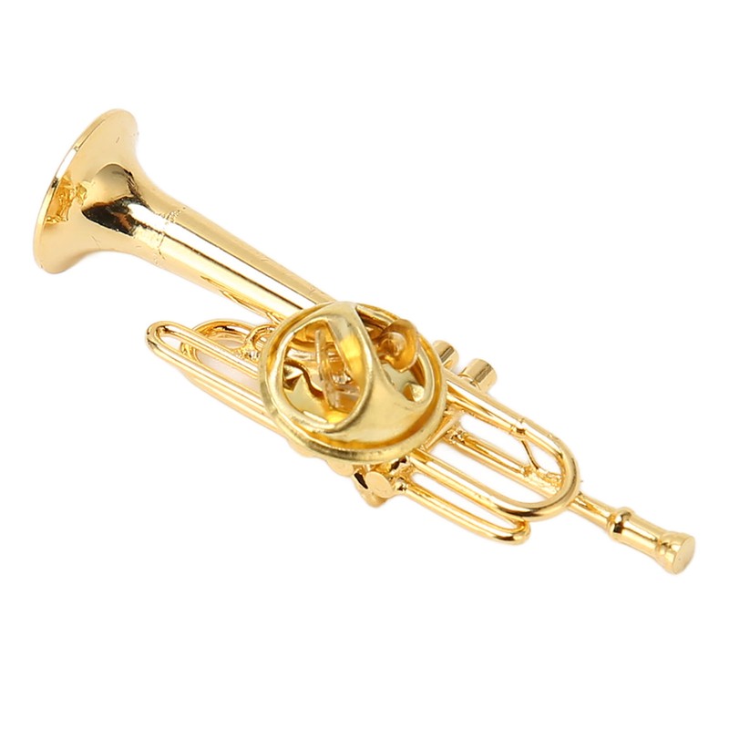 Gold Miniature Trumpet Shaped Lapel Brooch Pin Brass Exquisite Mini