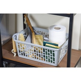 [𝐒𝐞𝐭 𝐨𝐟 𝟑] Cool Grey 9.7 Litre Large Plastic Handy Basket | Storage Basket, Bathroom Shelf Baskets Closet Organization Kitchen Pantry Storage Baskets