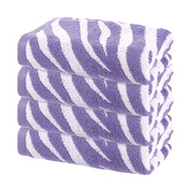 sourcing map 4 Pcs Bathroom Hand Towels Purple Soft Absorbent Face Towels Cotton Wash Cloths 13 x 29 Inch Kitchen Hand Towels for Bathroom Gym Drying Hand Face Hair (Tiger Stripe)