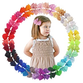 JOYOYO 40 Pcs Hair Bow Clips for Girls Craft Ribbon Bows Colorful Grosgrain Ribbon Material Medium Size 3.5 Inch, Girls Hair Bows Hair Accessories