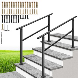 VIVOHOME 2-Pack 4 Step Hand Rails for Outdoor Steps, Galvanized Steel Railing, Black Oval Exterior Hand Railing for Porch, Deck, or Indoor Stairs, Railing Kit