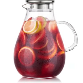 LUNA & MANTHA 1 Gallon Glass Pitcher with Lid, 128oz Glass Water Pitcher with Handle for Fridge, Borosilicate Large Water Jug, Iced Tea, Coffee and Sangria Hot/Cold Beverage (Extra-Wide Mouth)