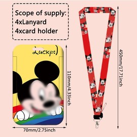 SWZY 4pcs Cartoon Mouse Card Holder with Lanyard, Cartoon Mouse Waterproof with Card Holder Detachable Card Holders, Cartoon Mouse ID Badge Holder with Lanyard
