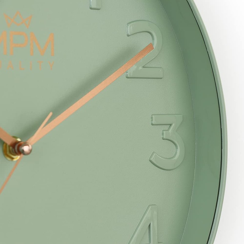 MPM Quality Design Wall Clock, Green, Modern Plastic Clock, Glass,