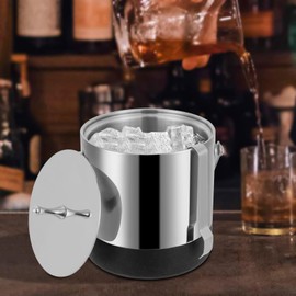 OCASAMI Ice Bucket 1.4L, Insulated Ice Bucket with Lid, Tongs, Strainer Portable Ice Bucket Stainless Steel Champagne Bucket Ice Bucket and Tongs Set for Cocktail Bar, Parties & Outdoor (Silver)