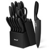 hecef 15PCS Black Knife Block Set with Built-in Sharpener –