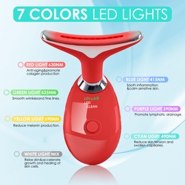 Facial Massager Red-Light-Therapy-for-Face and Neck, Face 𝖲 culpting Wand with 7 Color (Bright Red)