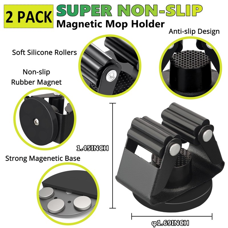 ULIBERMAGNET Magnetic Mop Broom Holder,Heavy Duty Movable Magnetic Broom Holder
