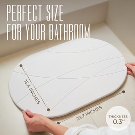Solacea Oval Stone Bath Mat, 23.7 x 15.4 inches, Quick Dry & Non-Slip Diatomaceous Earth Bath Mat for Bathroom and Kitchen (Off White)