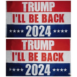 Trump I'll Be Back 2024 Red White Blue Premium Quality Heavy Duty 100D Double Sided Woven Poly Nylon Flag 3x5 3'x5' Flag Banner Grommets