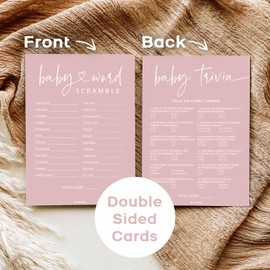 GardenCity Baby Shower Games - Baby Trivia & Baby Word Scramble Game, 50 Double-Sided Cards (Pink)