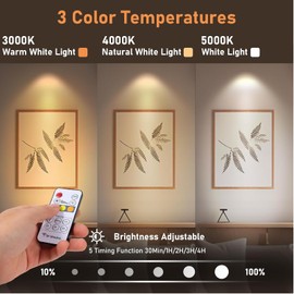 MIOBLUE MIOBLUE USB Aufladbar LED Spots Akku mit Fernbedienung, 3 Farbtemperaturen, Dimmbar LED Spot Puck Leuchten, Kabellos Bilderleuchten LED mit Timing Funktion fr Kunst, Pflanzen, Portraits, 1Pack