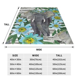 Elephant Flowers on Stripes Blanket Throw Blanket Soft Fuzzy Travel Blanket for Bedroom Living Room Couch Office Car All Season Gift for Girls Boys Women Men 60"x50"