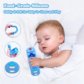 ERSIHUA 2-Pack Silicone Baby Teething Toys, TV Remote Teethers for 6-12-18 Months Infant, Fire Stick Remote Control Shape Baby Silicone Teethers, Chew Toys for Boys and Girls (New-F Purple+R Blue)