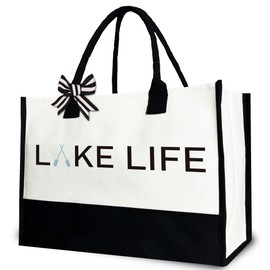 Gezred Lake Life Tote Bag for Women, Funny Boat Accessories Beach Canvas Tote Bag Gift for Her, 12x17 inch