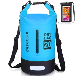 Arteesol Dry Bag, Waterproof Bag, 5L/10L/20L/30L, Pack Sack with Long Double Adjustable Shoulder Strap, for Swimming, Boating, Kayaking, Water Sports, blue, 20L