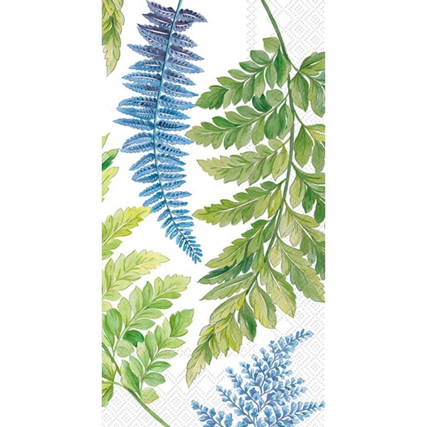 Boston International Hand Towels, Decorative Paper Guest Towels for Bathroom or Paper Napkins Dinner Napkins Green and Blue Ferns Pak 32
