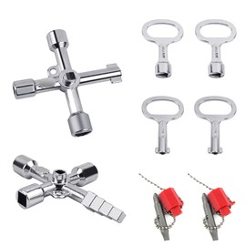 KATIMI Pack of 6 Universal Control Cabinet Keys, 4-Way Multifunctional Square Key, High-Strength Triangular Key, Multi-Purpose 4-Point Key for Tap Meter Box Water Meter