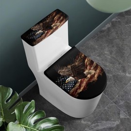 KUIFORTI Eagle Toilet Tank Lid Cover Set 2 Pack American Flag Toilet Seat Cover Fits Most Size Toilet Tanks & Lids, Soft for Bathroom Memorial Day Decor Easy to Clean