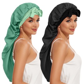 DEMAZALO Silk Long Bonnet for Braids & Curly Hair, Silk Satin Bonnet for Sleeping, Extra Large Bonnets for Women Braid