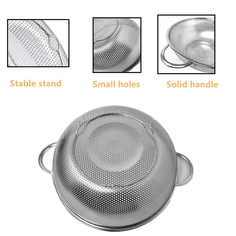 Colander Set of 2, Heavy Duty Stainless Steel Micro-Perforated Strainer