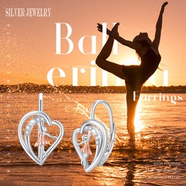 Ballerina Hoop Earrings for Women Sterling Silver Dancer Leverback Earrings Ballet Themed Dancer Jewelry for Women Teens Granddaughter