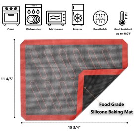 Perforated Silicone Baking Mats, 2 PCS Eclair Silicone Mat for Half Sheet with 12 Printed Oblong Eclair Guides, Non-Stick Reusable Oven Liners for Making Bread/Pizza/Pastry/Cookie 11-4/5" x 15-3/4"