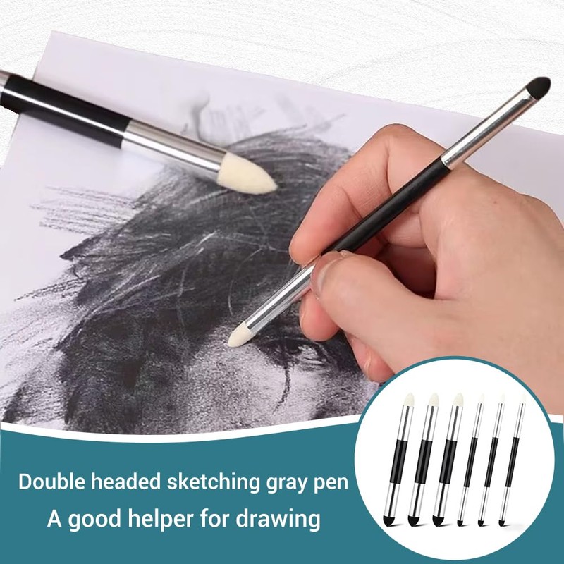 6 Pcs Artist Blending Stumps, Double-Headed Blending Stump Pencil Rubbing