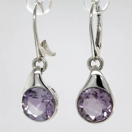Amber America Facetted Natural Purple AMETHYST Round Earrings STERLING SILVER Leverback #91e
