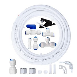 VRLEKAM Refrigerator Water Line Kit, 1/4 Inch O.D. 25 FT NSF Certified RO Tubing with Feed Water Adapter and Quick Fittings for RO Filter System, Refrigerator, Ice Maker