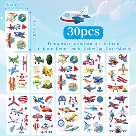 60PCS Airplane Party Set, 30PCS Temporary Tattoos, 30PCS Slap Bracelets, Airplane Themed Birthday Supplies, Plane Party decoration, Baby Shower Gifts, Classroom Rewards, Decor for Kids