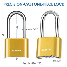 4-Digit Combination Lock, Heavy Duty Padlock Metal, Outdoor Alloy Locks with Long Hardened Steel Shackle, High Security Weatherproof Large Padlocks for School, Locker, Fence, Gate, Hasp, Case-Golden