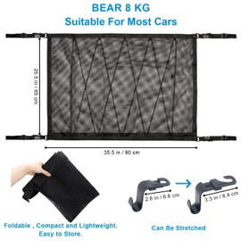 Double Layer Luggage Net Car Blanket Roof, 90 cm x 65 cm Luggage Net Car, Car Net with Drawstring with Backrest Hook, for Most Vehicle Types