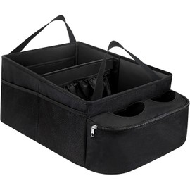 Organizador de asiento de pasajero para coche, organizador plegable de tela Oxford con particiones y 2 portavasos para tazas, caja de almacenamiento multiusos de gran capacidad para asientos