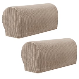 Armrest Chair Covers, 1 Pair Stretch Armrest Chair Anti-Slip Furniture Protector Slipcovers Elastic Removable Chair Sofa Couch Protector Stretch Fit for Armchairs Sofa Couches Recliner (Sand)