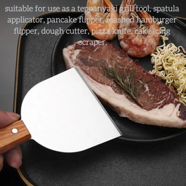 Cyoufine Middle Wide Griddle Scraper, 4 ''x 4 '' Smashed Burger Blade Scraper Grill Scraper Spatula Burger Turner, Wooden Handle Professional Grade Barbecue Grill Accessories