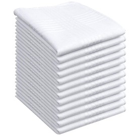 Fitstyle 100% Cotton Men's White Stripe Handkerchief 6 Pieces (White 12Pcs)