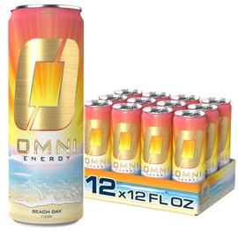 OMNI Energy Drink Beach Day 12 Oz (Pack of 12) | 200mg Caffeine, B Vitamins | Sugar-Free, Low Calorie, Energy Drink for All-Day Vitality
