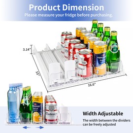 Rixordd 5-Row Automatic Soda Can Dispenser for Refrigerator - Holds 25 Cans, Adjustable Drink Organizer with Spring-Loaded Pusher, Fridge Storage Solution for 12/16/20oz Cans & Bottles