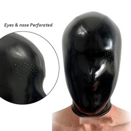 Black Latex Hood Mask,Full Face Rubber Hood Mask for Men Women,Cosplay Costumes Party Club Wear Latex Clothing (L)
