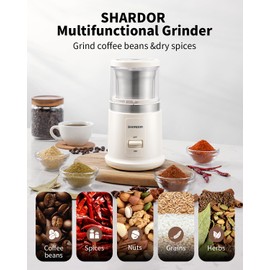 SHARDOR One Touch Coffee Grinder Electric, Spice, Herb, For Coffee Bean Spices and Seeds with 1 Removable Stainless Steel Bowl, Dry Grinder, White
