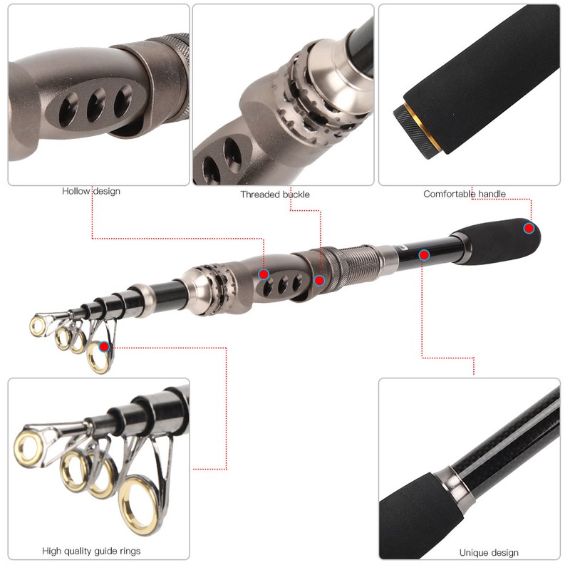 Portable Carbon Baitcasting Telescopic Fishing Rod Pole Reel Tackle Accessory1.8m