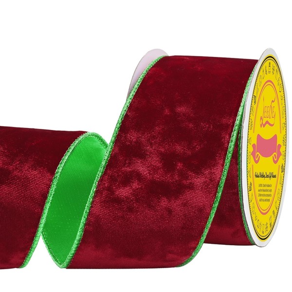LEEQE Metallic 2-1/2 Inch Red Velvet Christmas Ribbon with Christmas